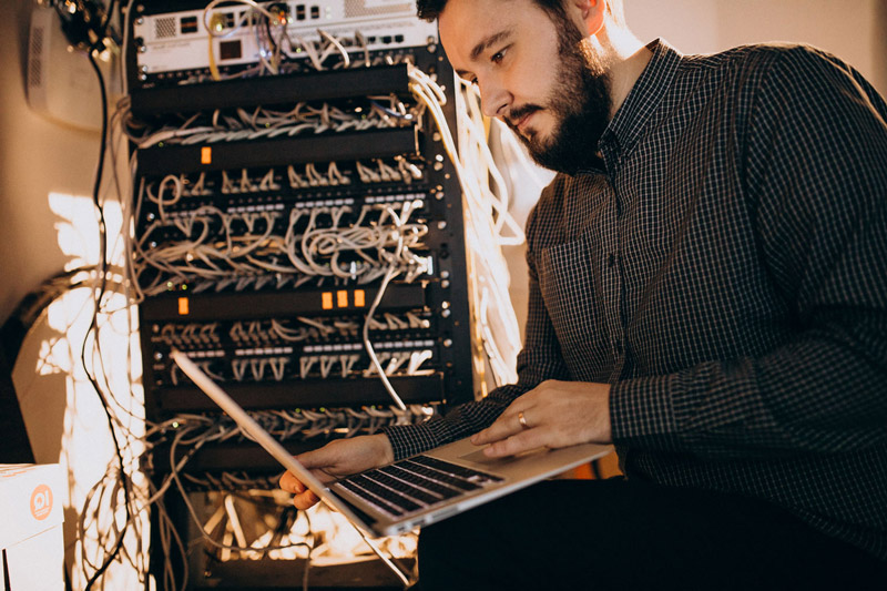 Man working on network security